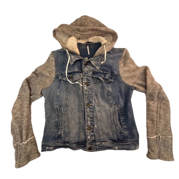 Free People Blue and Gray Jean Jacket - Picture 2 of 7
